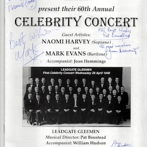 Signed - Leadgate Gleeman 60th annual celebrity concert March 2007 programme.