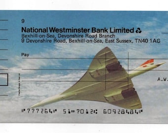 Original - British Airways National Westminster Bank Concorde blank cheque. 1970ish