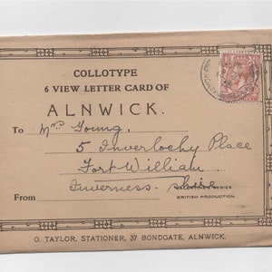 Six View Collotype-briefkaart van Alnwick. 1934