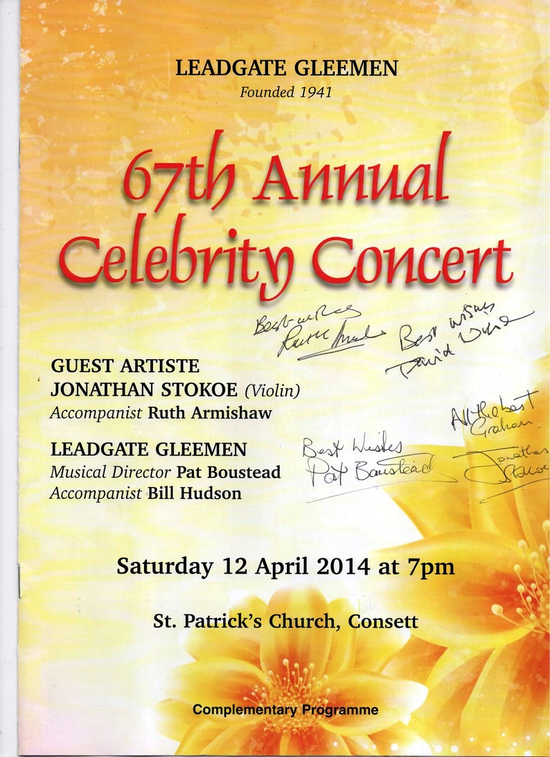 Signed - Leadgate Gleemen 67th Annual Celebrity Concert. Consett. April ...