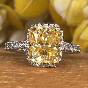 2.10 Ct Yellow Radiant Cut Lab Diamond Engagement Ring, Radiant Cut Cubic Zircon Diamond Anniversary Gift Ring