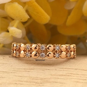 Wedding Anniversary Unique Band, Brilliant Round Moissanite Diamond Ring, Gold Ring, 10K/14K/18K White/Rose/Yellow Gold Ring