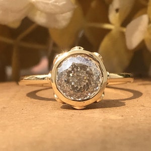 2 CT Portuguese Cut Moissanite Ring Engagement, 14k Yellow Gold Ring, Solitaire Rose Gold Wedding Ring, Cathedral Ring Anniversary Gift Her
