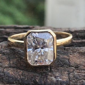 Bezel Set Moissanite Solitaire Engagement Ring,10k Gold Ring 14k Yellow Gold Ring, 925 Silver Ring , Mother Day gift ,Cushion Diamond Ring