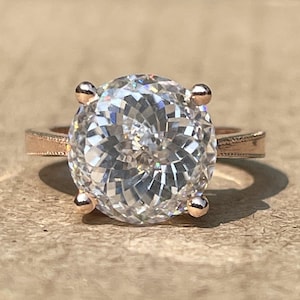 5 CT Portuguese Cut Moissanite Ring Engagement, 14k Rose Gold Ring, Solitaire Rose Gold Wedding Ring, Cathedral Ring Anniversary Gift Her