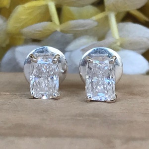 3 TCW Radiant Cut Colorless Moissanite Earrings. Stud Earrings,Wedding Earrings,Screw Back, 10k/14k/18k White Gold Bridal Earrings For Women