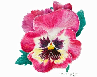 Pansy Art Print in Watercolor, Pink Flower, 4x6,  5x7, 8x10, 11x14, Home Decor, Wall Art, Gift for Her, Floral Artwork, Mother's Day Gifts