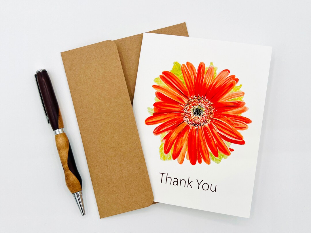 Watercolor Gerbera Daisy Thank You Cards With Kraft Envelopes - Etsy