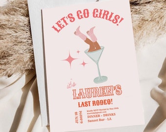 Dirty Martini Cowgirl Bachelorette Invite Template, Western Bachelorette Invitation, Editable template, Rodeo Party, Pink cowgirl