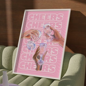 Arte de parede para impressão Cheers, impressão de coquetel vintage retrô descolado, pôster de carrinho de bar, download digital de coquetel, decoração de dormitório, digital