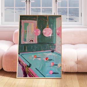 Funky biljartbal 8 print schilderij groovy posters slaapzaal decor bar winkelwagen decor Y2K pool game night kunst aan de muur print slaapzaal decor