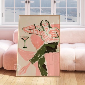 マティーニプリント、ファッション女性絵画、モダンアート、現代女性、バーカート装飾、アパートの壁アート、寮の部屋の装飾ポスター、フレームなし