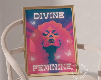 Divine Feminine Poster, Spiritual Wall Art, Retro 70's Prints, Aesthetic Poster, Energy Positivity Prints,