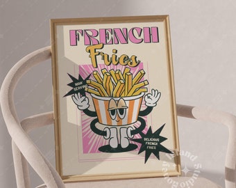 Retro French Fries Print, Preppy Kitchen Wall Art (Digital Download)