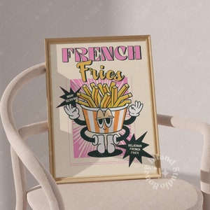 French Fries Print, Retro French Fries Poster, French Fries Kitchen Wall Art, Retro Vintage French Fries, Preppy Dorm Decor, Apartment Decor