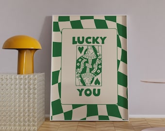 Lucky You Green Card Print: Retro Y2K Dorm Decor (Digital Download)