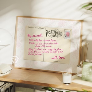 Küstenliebesbrief-Wandkunst, rosa. Retro Postkarte Liebe, Liebesbrief, Schlafzimmer Dekor, Muscheln, Liebesbrief, UNGERAHMT
