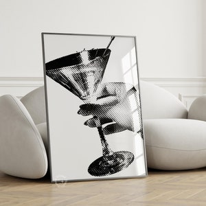 Funky Martini Cocktail Poster, trendy cocktail art, funky cocktail print, vintage alcohol decor, y2k decor, retro bar cart poster, UNFRAMED