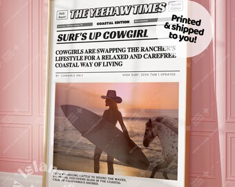 Coastal Cowgirl Newspaper Print, Western Wall Art