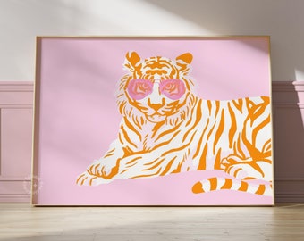 Pink Tiger Print, Preppy Maximalist Wall Art (UNFRAMED)