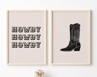 Black Western Boots Print Set, Howdy Cowgirl Wall Art (Digital Download)