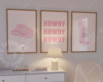 Pink Western Prints Set, Cowgirl Decor, Boho Wall Art (Digital Download)