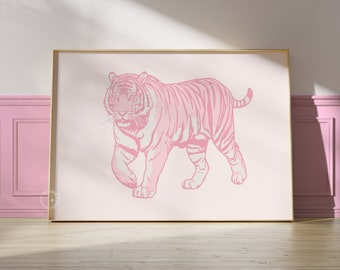 Pink Tiger Art Print, Girly Preppy Dorm Decor (UNFRAMED)