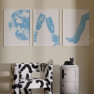 3er Set Prints, Taylor, Funky Prints, Groovy Poster, Blaue Schlafzimmer Dekoration, Preppy Wand Dekoration, Blaue Girly Dekoration, DIGITAL DOWNLOAD