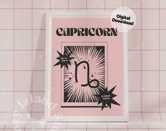 Retro Capricorn Zodiac Poster, Wall Art (Digital Download)