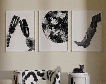 Funky Disco Prints, Set of 3, Groovy Dorm Decor (Digital Download)