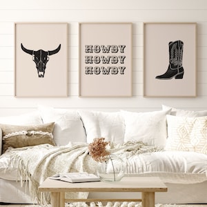Cowgirl-väggkonsttryck, Koskalle, Howdy, Stövlar (digital nedladdning) bild 1