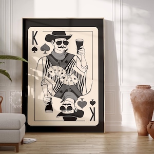 King speelkaarten, cowboy pokerkaart, poster koning van mijn hart, western decor, koning pokerkaart, decor stellen, inrichting appartement INGELIJSTE