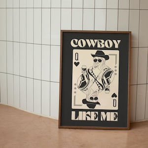Impressão Cowboy Like Me, Cartão Rainha de Copas, Download Digital Cowboy Like Me, Decoração de Dormitório, Arte de Parede de Carrinho de Bar de Pôquer