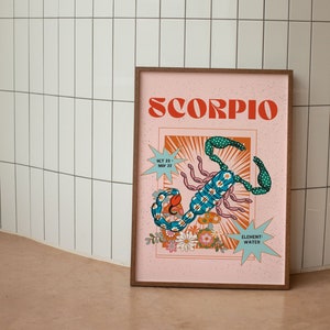 Scorpio Poster, Zodiac Print, Scorpio Retro Wall Decor, Digital Download Print, Large Printable Art, Scorpio Downloadable Prints