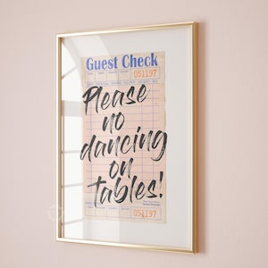 Retro gastencheque print, dans niet op tafels gastencheque, barwagendecor INGELIJST