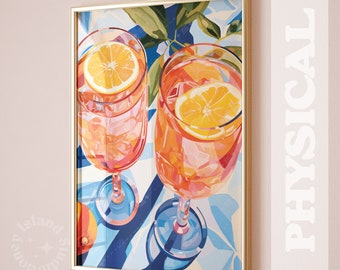 Spritz Cocktail Art Print, Blue Orange Kitchen Wall Decor