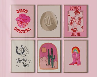Disco Cowgirl Print Set, Retro Western Decor (Digital Download)