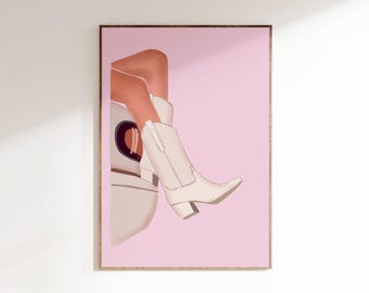 Cowgirl Boots Art Print, Pink Preppy Western Decor (Digital Download)