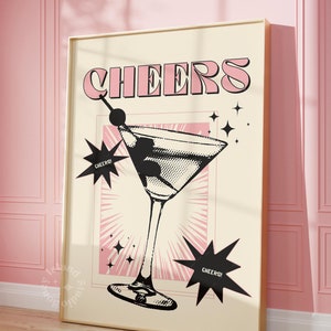 Sztuka ścienna z nadrukiem Martini, Dekoracja wózka barowego, Nadruk Cheers, Sztuka ścienna Martini Retro, Modna sztuka koktajlowa, Odjechany wydruk ścienny, Y2K, NIEOPRAWIONE