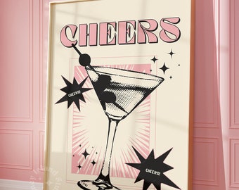 Martini Print: Retro Cheers Cocktail Art, Funky Bar Cart Decor (UNFRAMED)