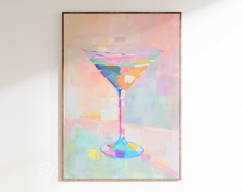 Funky Martini Cocktail Print: Pastel Bar Cart Decor (UNFRAMED)