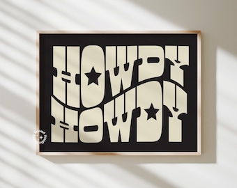 Impresión tipográfica "Howdy", decoración retro de pared occidental