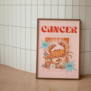 Cancer Poster, Zodiac Cancer Print, Retro Wall Decor, Digital Download Print, Large Printable Art, Cancer Downloadable Prints