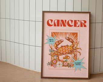 Retro Cancer Zodiac Poster, Printable Wall Art (Digital Download)