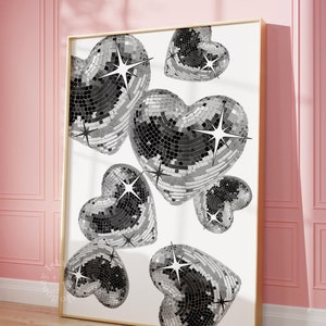 Disco Herz Print, Funky Trendige Drucke, Indie-Wanddekor, funky Posterdruck, y2k Dekor, Retro-Wandkunst, UNGERAHMT