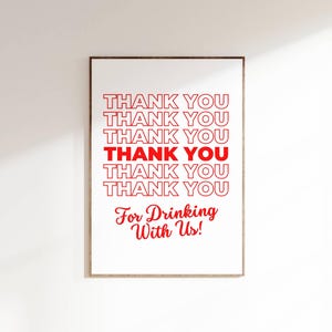 Bar Cart Print, Funky Thank You Bar Cart Wall Art, Y2k Printable Art, Cocktail Quote, Preppy Indie Girly Poster, Dorm Room Wall Decor