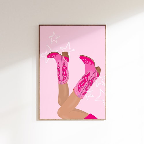 Preppy Western Wall Art Hot Pink Cowboy Boots Pink Print - Etsy