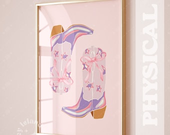 Impression d'art de bottes de cow-girl roses | Décoration western coquette
