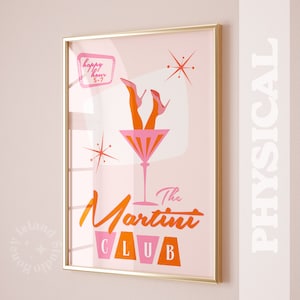 The Martini Club-barwagendecor Mid Century slaapzaaldecor, cocktailbord, poster voor bar, Atomic Art, martiniglas, girly prints