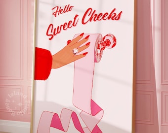 Stampa artistica con struzzo Hello Sweet Cheeks, umorismo divertente per il bagno - Italia